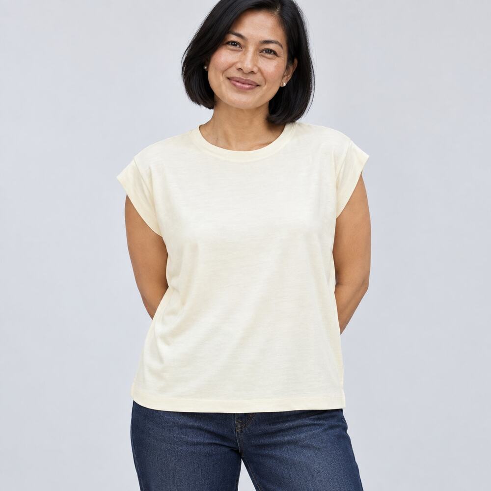 Madewell Silk Tee WMNS XXS Ivory Raw Silk Crew Neck Cap Sleeve Quiet Luxury